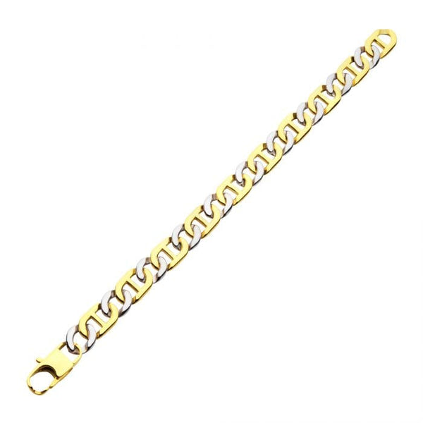 18K Gold Plated and Silver Tone Stainless Steel Dual-Tone 11mm Mariner Link  Chain Bracelet