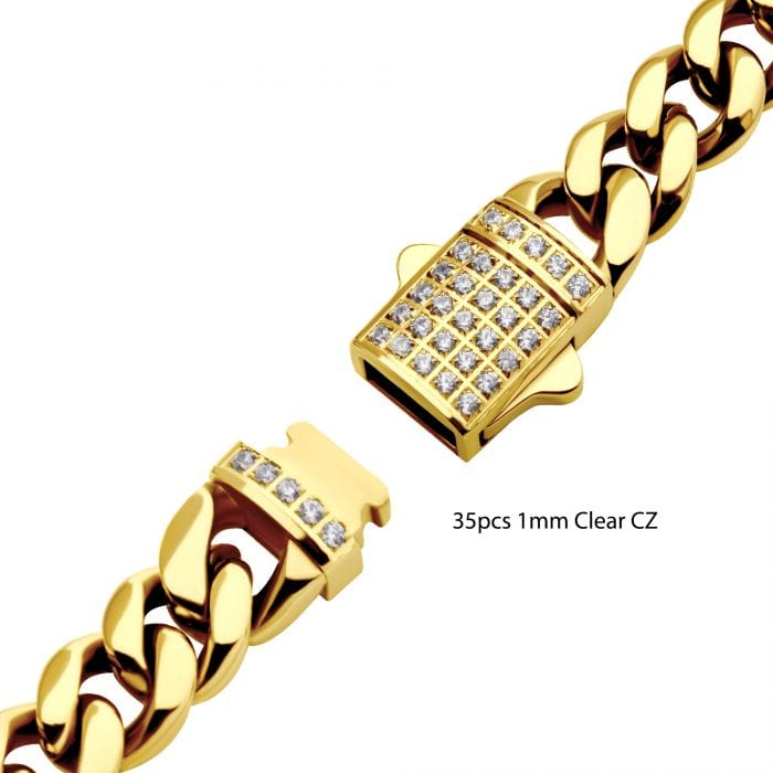 INOX JEWELRY Bracelets 18K Gold Ion Plated Stainless Steel 6mm Miami Cuban with CZ Bracelet NSTC2106-8GP