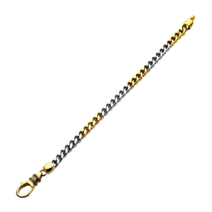 INOX JEWELRY Bracelets 18K Golden Stainless Steel 5.75mm Franco Chain Two-tone Bracelet with Ornate Clasp BR44658GP-85