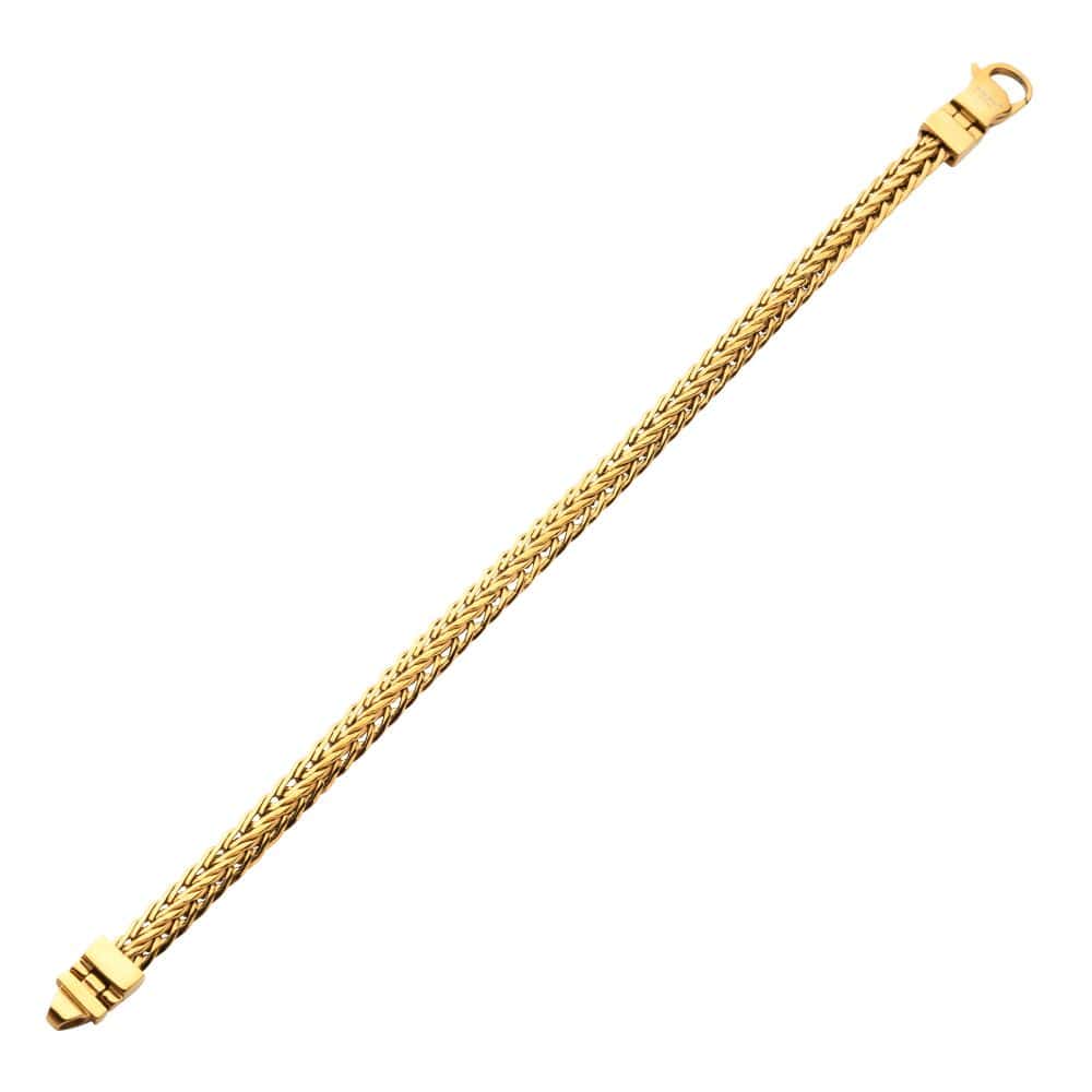 INOX JEWELRY Bracelets 18Kt Gold IP Double Diamond Cut Spiga Chain Bracelet