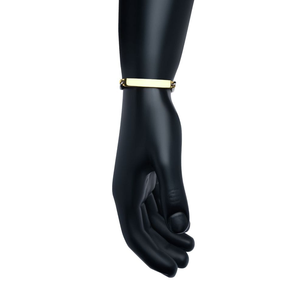 INOX JEWELRY Bracelets 5.5mm Steel Curb Chain Two-tone Bracelet with 18Kt Gold IP Engravable ID Plate BR44162GP-85