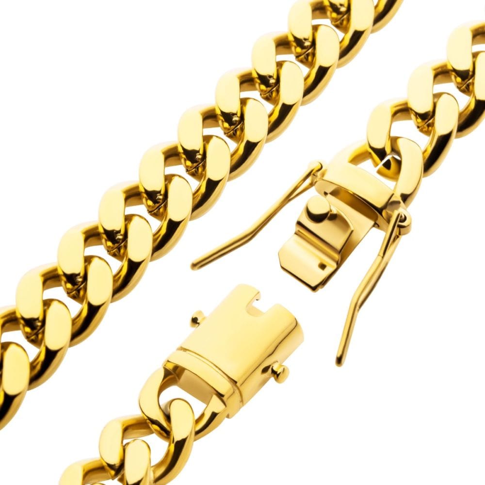 INOX JEWELRY Bracelets 8mm 18Kt Gold IP Miami Cuban Chain Bracelet