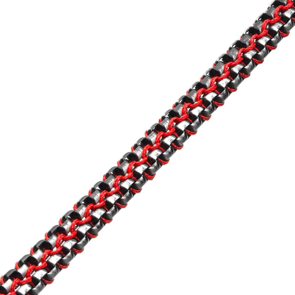 INOX JEWELRY Bracelets Allegiance Stainless Steel Bracelets with Red Wax Cord binding 2 Antique Brushed Bold Box Links BRSWIRB014MR