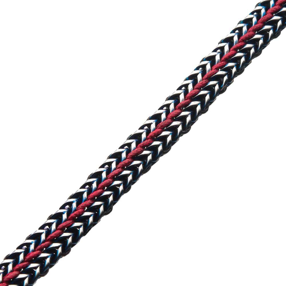 INOX JEWELRY Bracelets Allegiance Stainless Steel Bracelets with Red Wax Cord binding 2 Blue Antique Brushed Foxtail Links BRSWIRB010BR