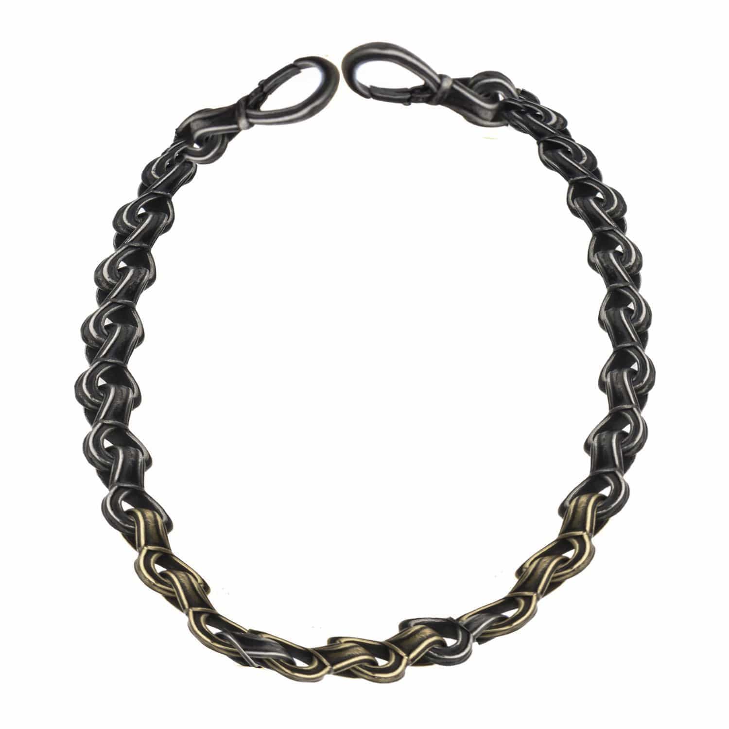 INOX JEWELRY Bracelets Antiqued Golden Tone and Silver Tone Stainless Steel Oxidized Finish Detailed Curb Chain Link Bold Bracelet BR2238