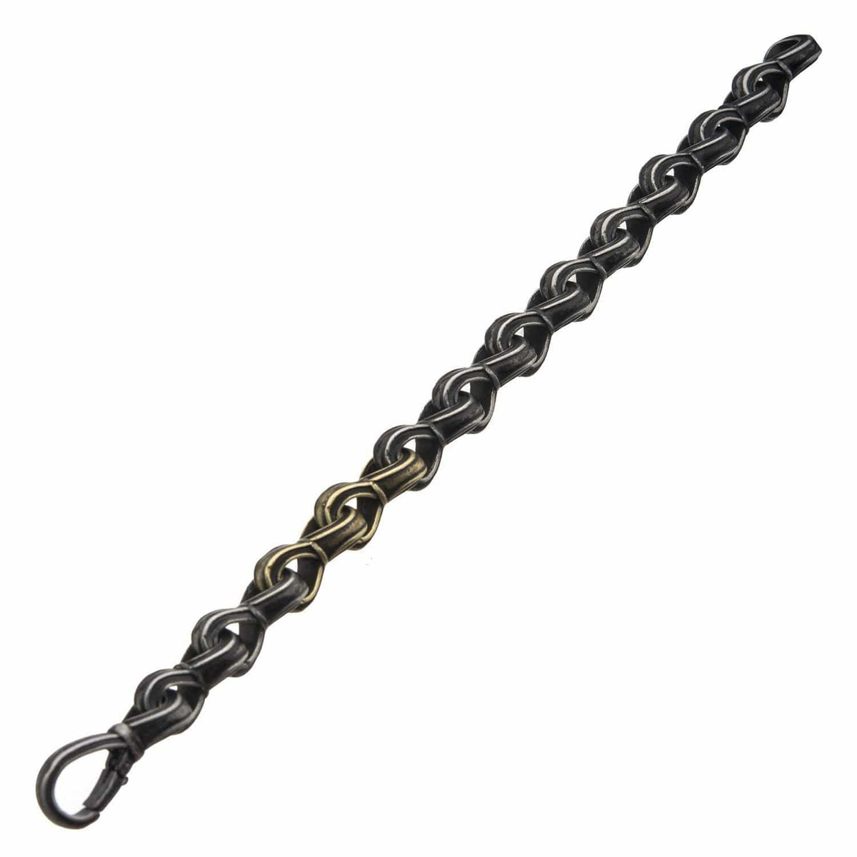 INOX JEWELRY Bracelets Antiqued Golden Tone and Silver Tone Stainless Steel Oxidized Finish Detailed Curb Chain Link Bold Bracelet BR2238