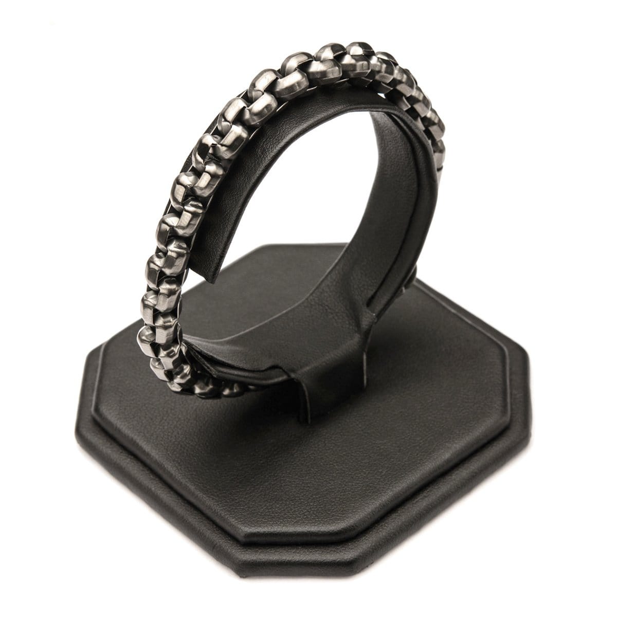 INOX JEWELRY Bracelets Antiqued Gunmetal Silver Tone Stainless Steel Round Box Link Bracelet BR0128GM