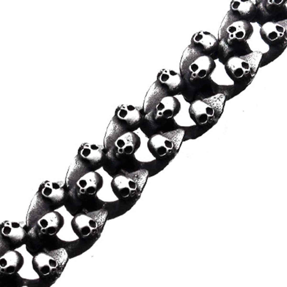 INOX JEWELRY Bracelets Antiqued Silver Tone Stainless Steel Brushed Mountain of Skulls Bracelet BR4016