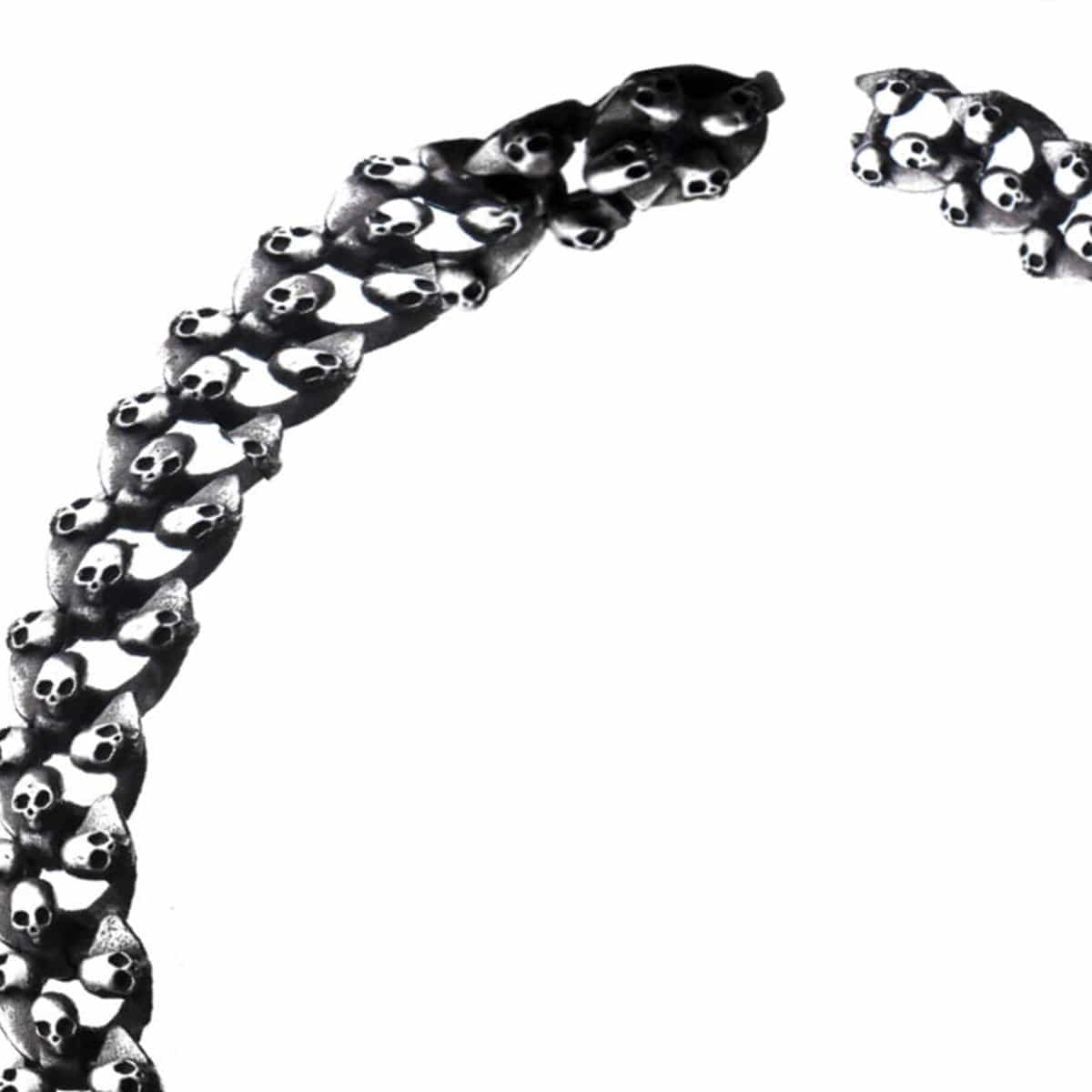 INOX JEWELRY Bracelets Antiqued Silver Tone Stainless Steel Brushed Mountain of Skulls Bracelet BR4016