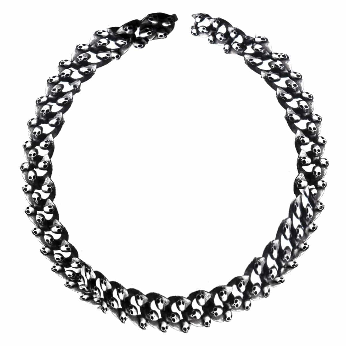 INOX JEWELRY Bracelets Antiqued Silver Tone Stainless Steel Brushed Mountain of Skulls Bracelet BR4016