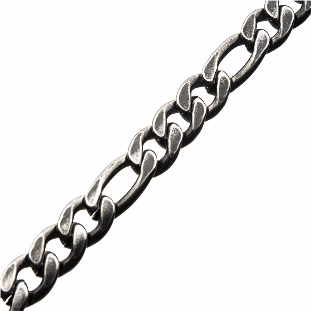 INOX JEWELRY Bracelets Antiqued Silver Tone Stainless Steel Oxidized Finish 11mm Figaro Chain Bracelet BRAT03611-85