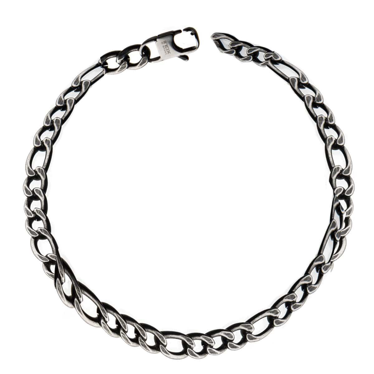 INOX JEWELRY Bracelets Antiqued Silver Tone Stainless Steel Oxidized Finish 8mm Figaro Chain Bracelet BRAT0358-825