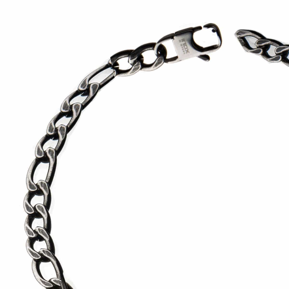 INOX JEWELRY Bracelets Antiqued Silver Tone Stainless Steel Oxidized Finish 8mm Figaro Chain Bracelet BRAT0358-825