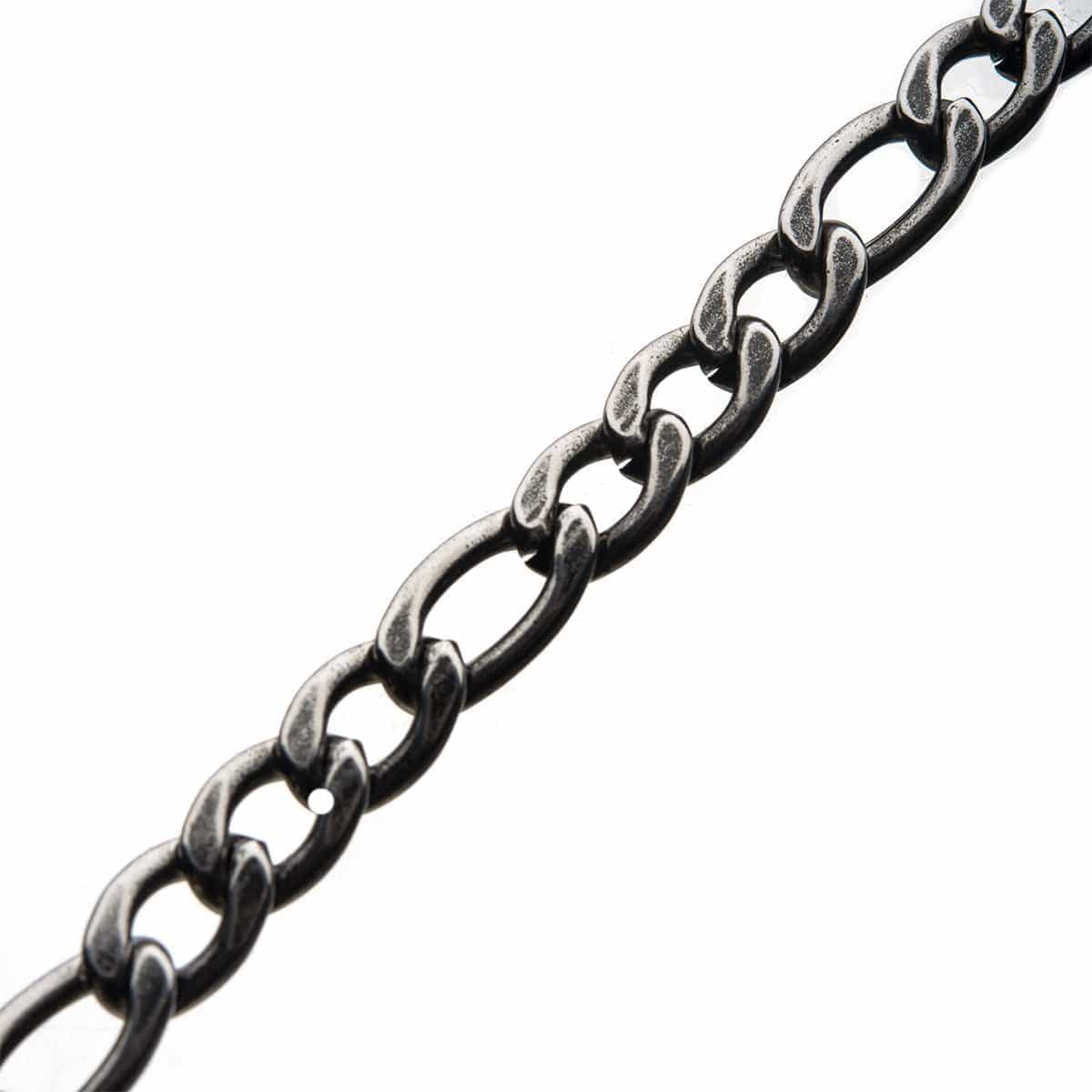 INOX JEWELRY Bracelets Antiqued Silver Tone Stainless Steel Oxidized Finish 8mm Figaro Chain Bracelet BRAT0358-825
