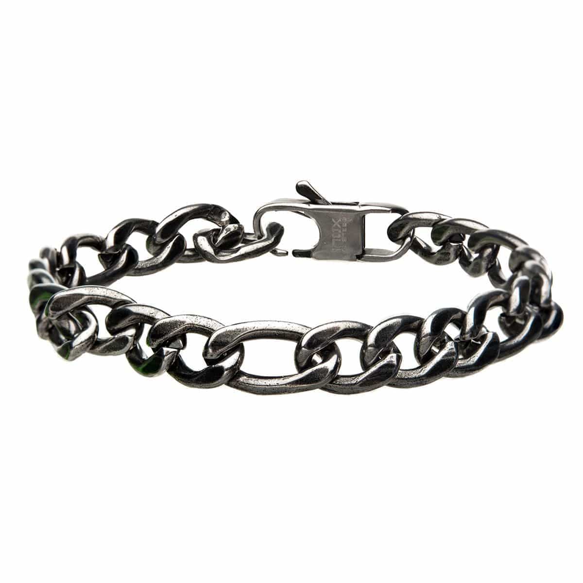 Buy Men's Silver Tone Oxidized Finish 8mm Figaro Chain