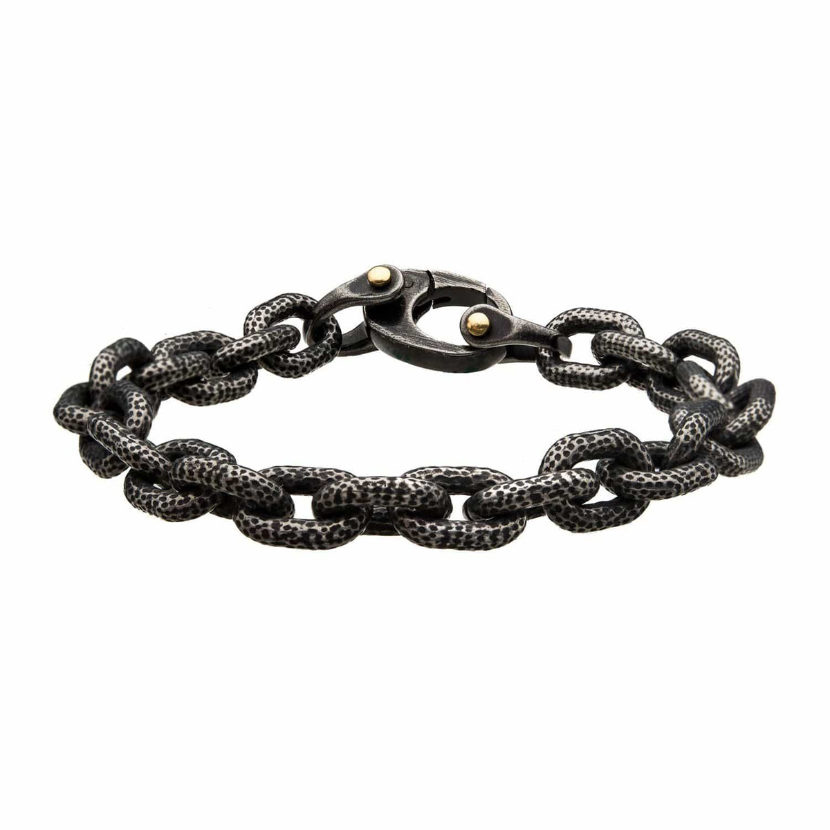 INOX JEWELRY Bracelets Antiqued Silver Tone Stainless Steel Oxidized Finish Gunmetal Large Curb Chain Bracelet BR2212