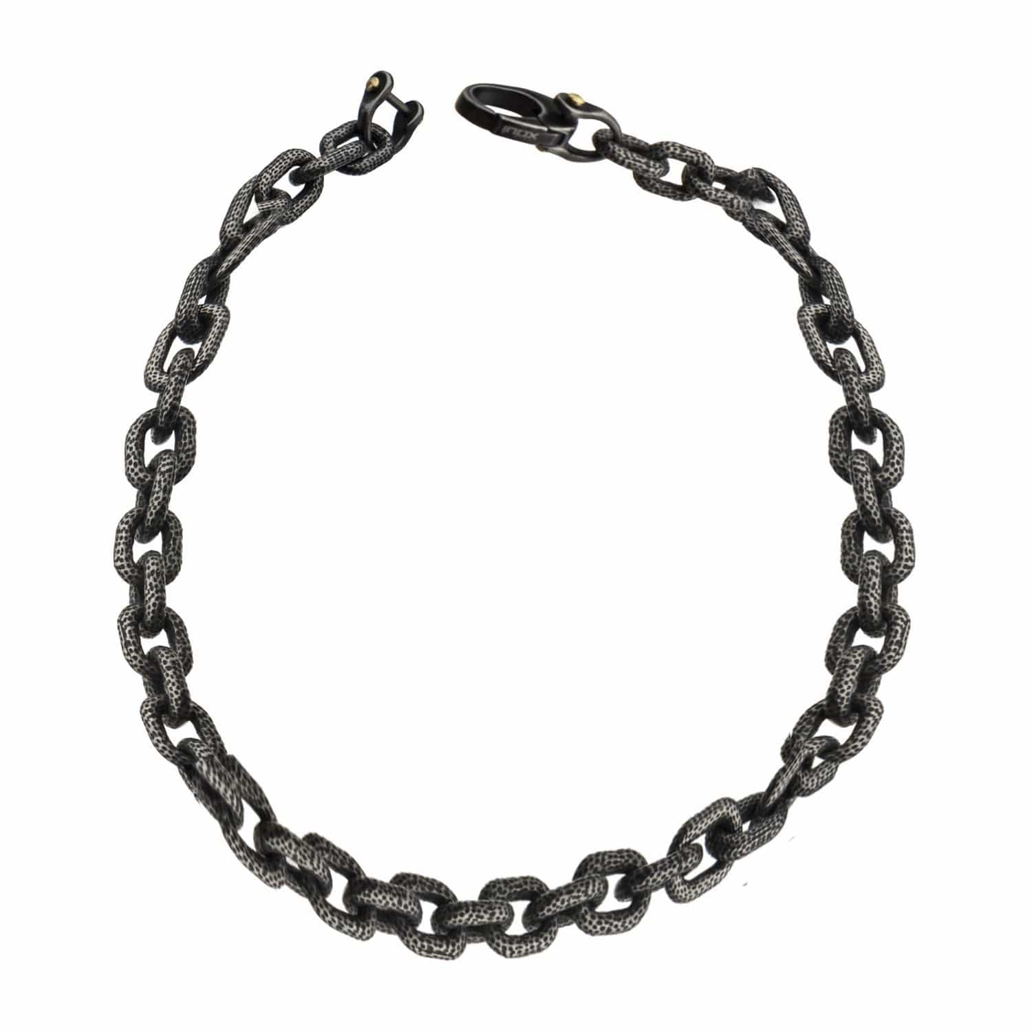 INOX JEWELRY Bracelets Antiqued Silver Tone Stainless Steel Oxidized Finish Gunmetal Large Curb Chain Bracelet BR2212
