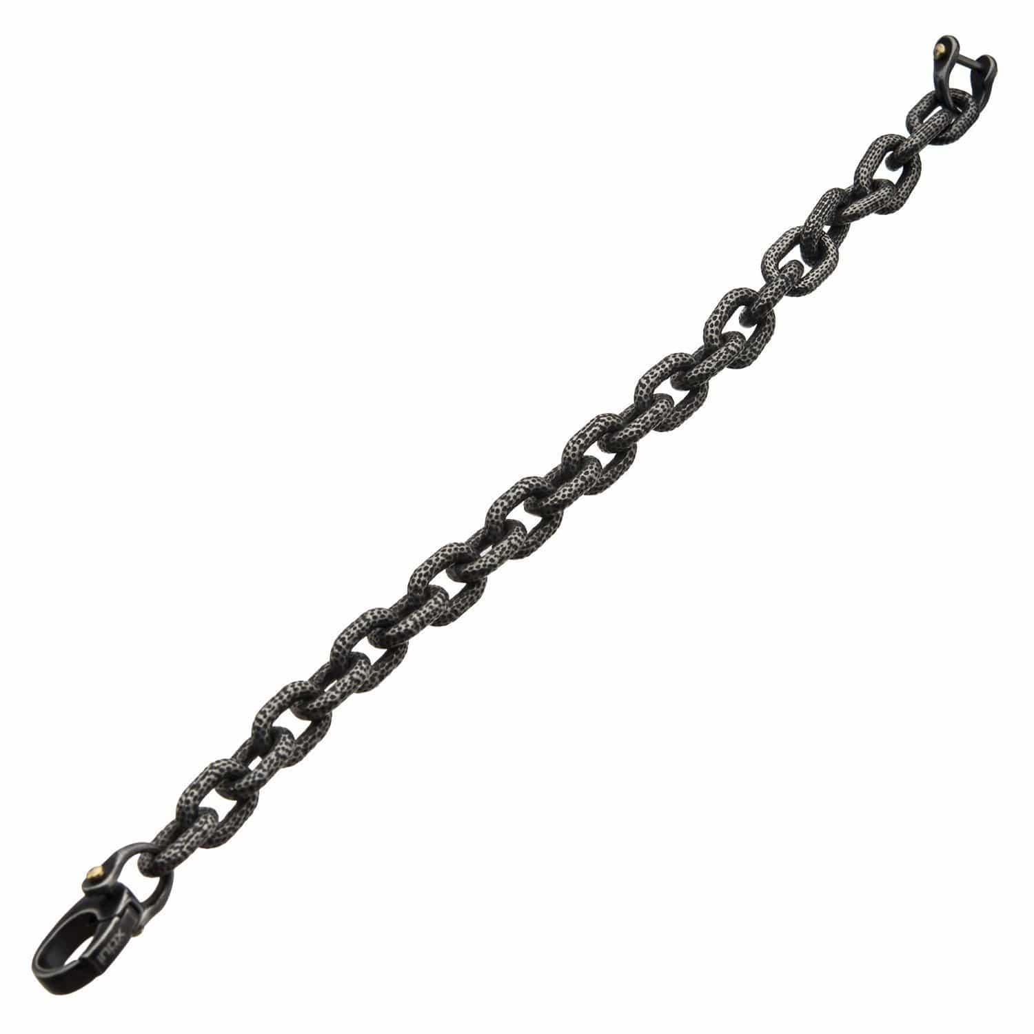 INOX JEWELRY Bracelets Antiqued Silver Tone Stainless Steel Oxidized Finish Gunmetal Large Curb Chain Bracelet BR2212