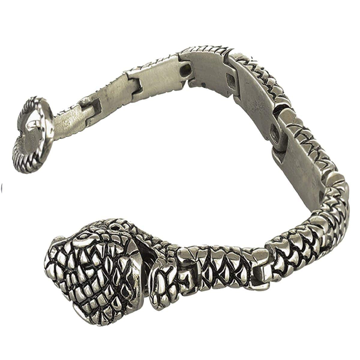 INOX JEWELRY Bracelets Antiqued Silver Tone Stainless Steel Snake Bracelet BR0110