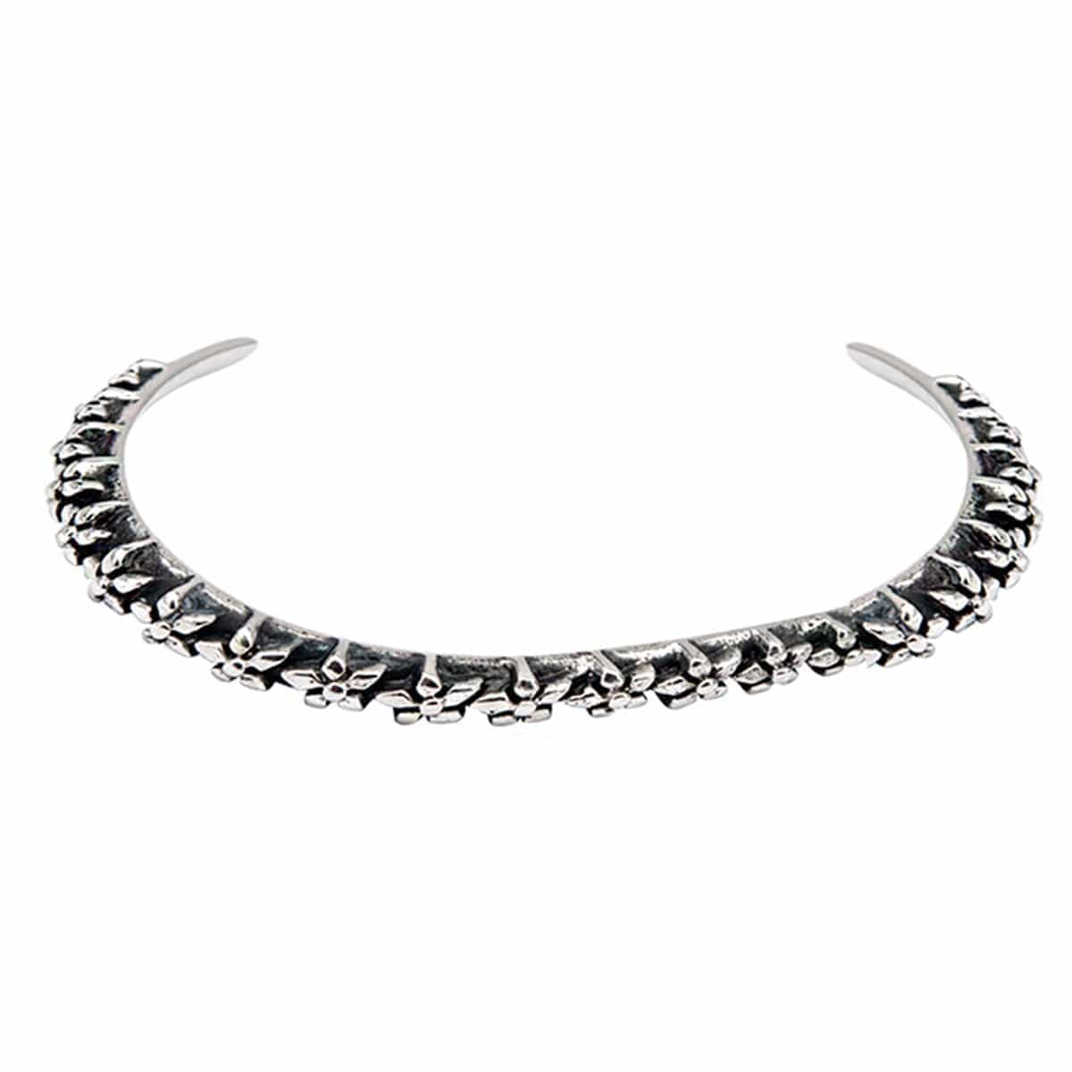 INOX JEWELRY Bracelets Antiqued Silver Tone Stainless Steel Thin Carved Cuff Kadaa BR0100