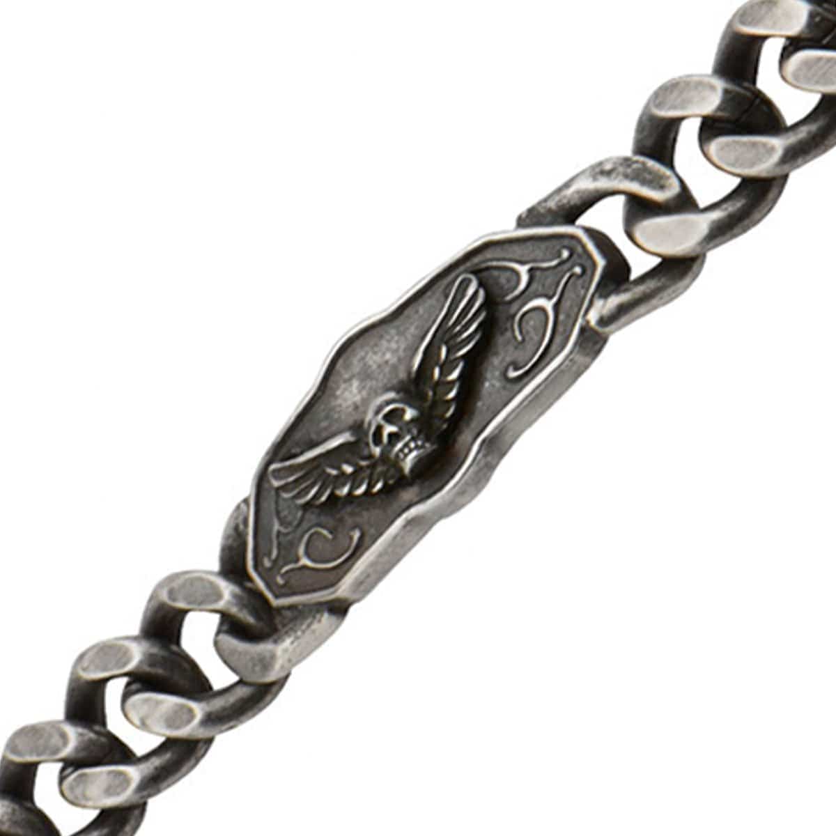 INOX JEWELRY Bracelets Antiqued Silver Tone Stainless Steel Winged Skeleton Biker Bracelet BR1207