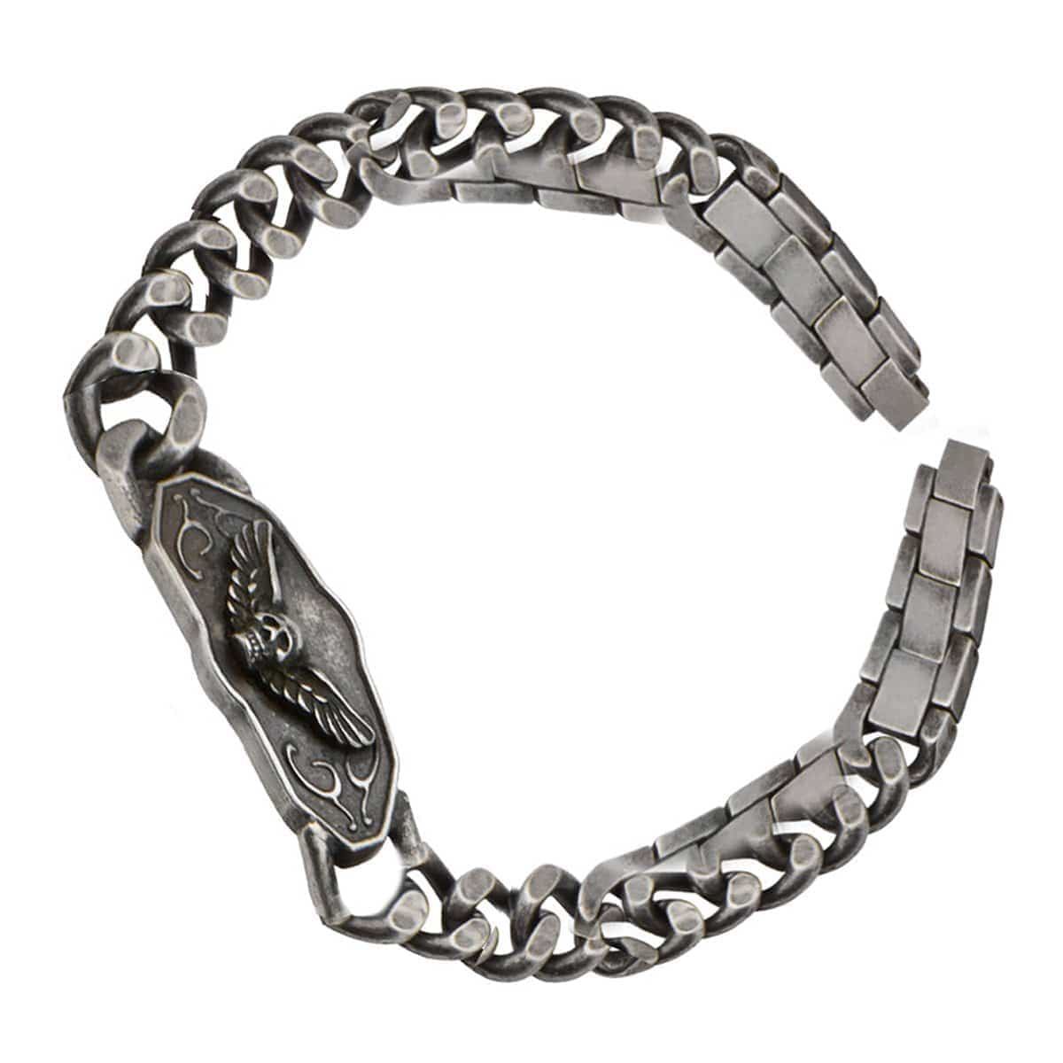 INOX JEWELRY Bracelets Antiqued Silver Tone Stainless Steel Winged Skeleton Biker Bracelet BR1207