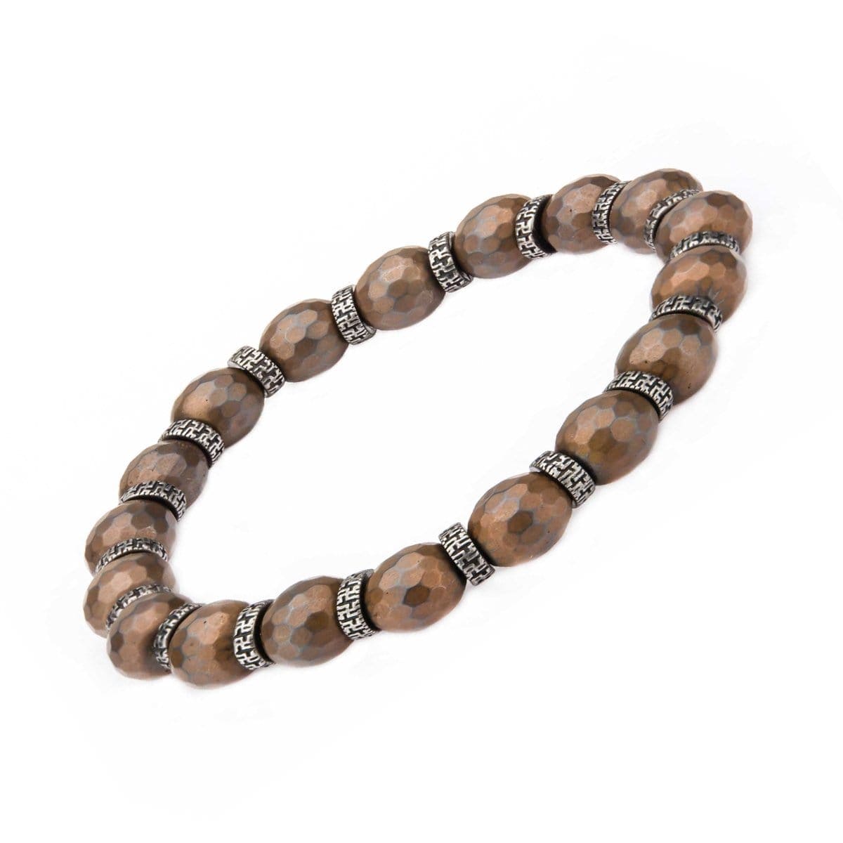 INOX JEWELRY Bracelets Antiqued Silver Tone Stainless Steel with Brown Hematite Bead and Antique Separator Stretch Bracelet BRRATE02