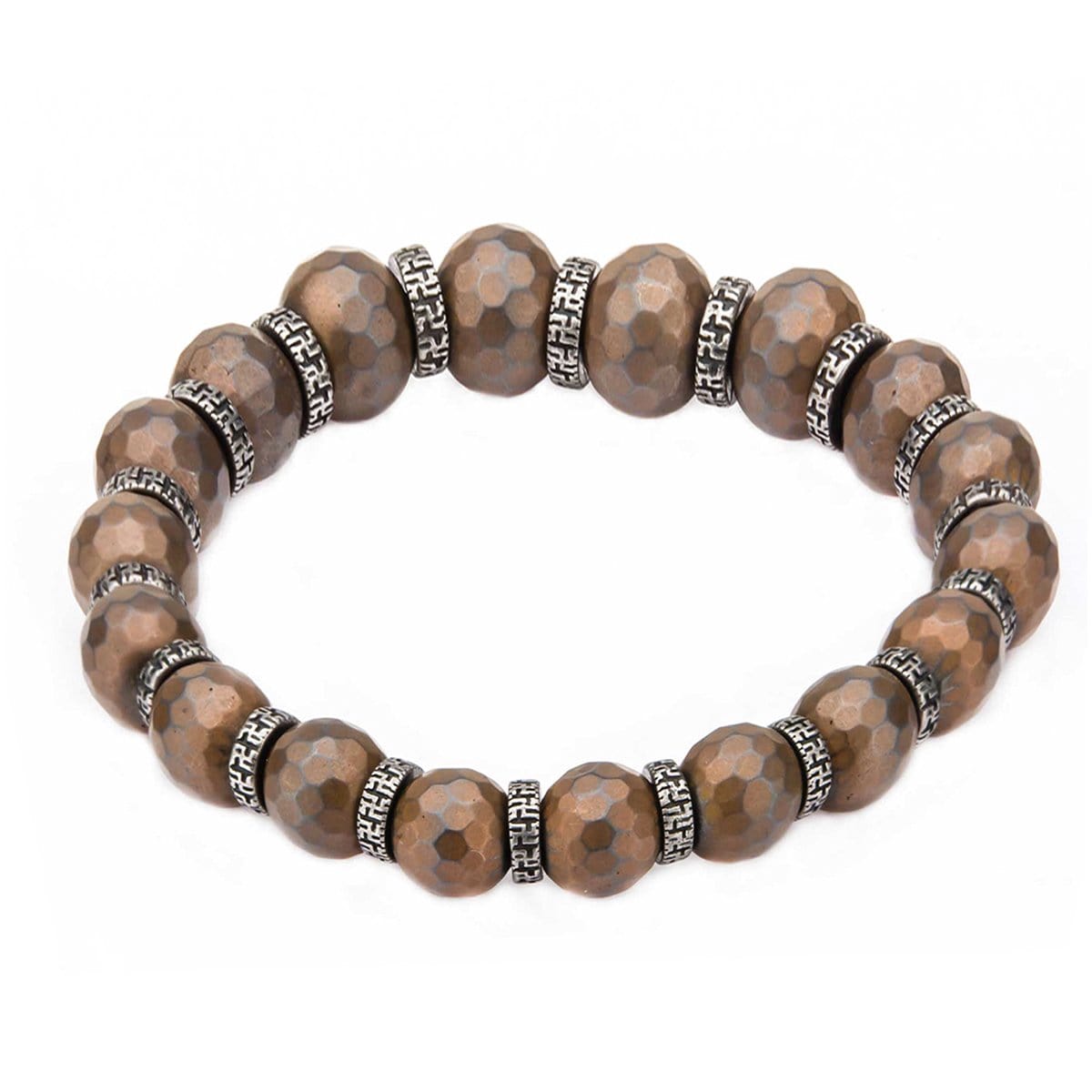INOX JEWELRY Bracelets Antiqued Silver Tone Stainless Steel with Brown Hematite Bead and Antique Separator Stretch Bracelet BRRATE02
