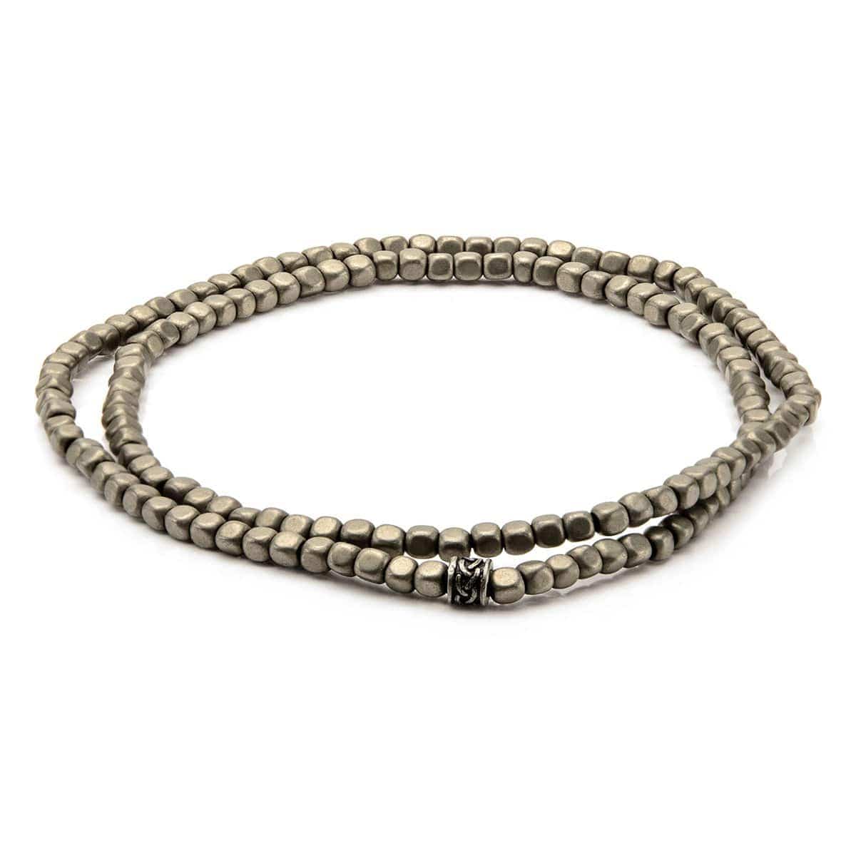 INOX JEWELRY Bracelets Antiqued Silver Tone Stainless Steel with Gray Hematite Stone Bead Intertwined Stackable Bracelet BR686123