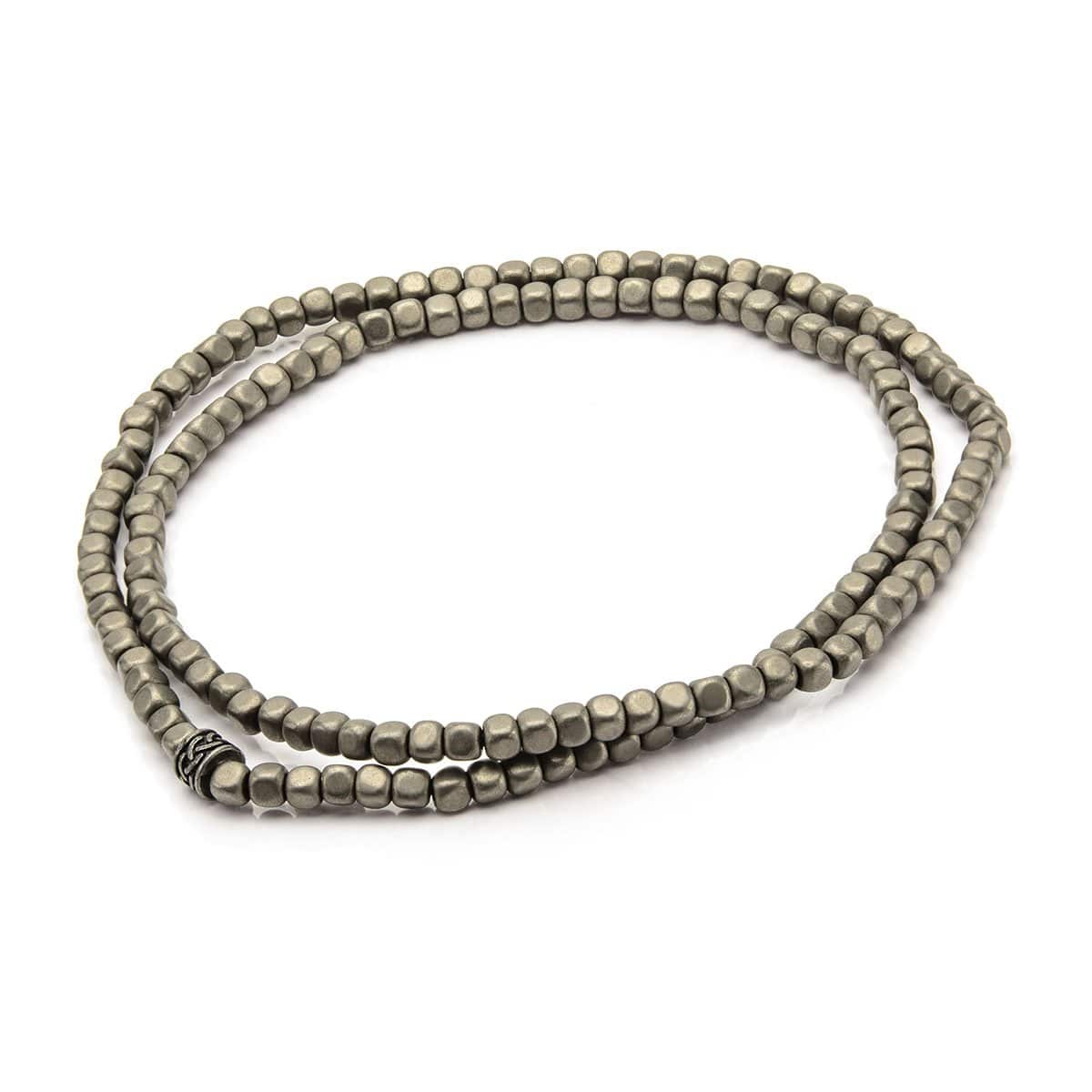 INOX JEWELRY Bracelets Antiqued Silver Tone Stainless Steel with Gray Hematite Stone Bead Intertwined Stackable Bracelet BR686123
