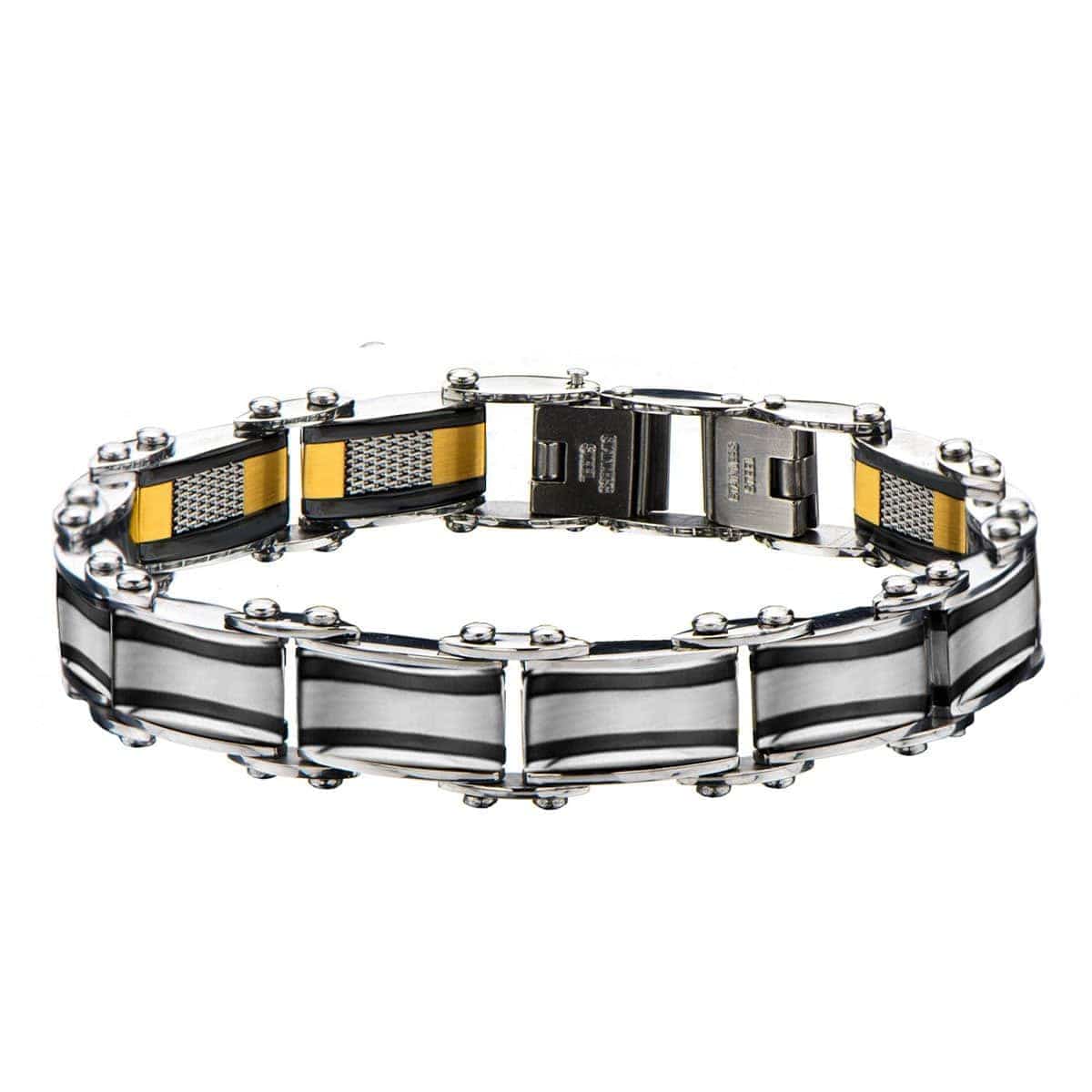 INOX JEWELRY Bracelets Black and Golden Stainless Steel Exposed Mesh Reversible Bracelet BRDDS06