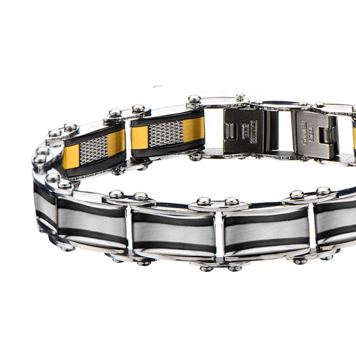 INOX JEWELRY Bracelets Black and Golden Stainless Steel Exposed Mesh Reversible Bracelet BRDDS06