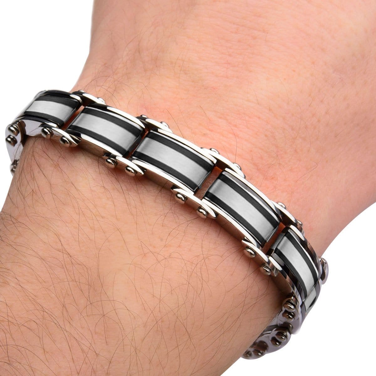 INOX JEWELRY Bracelets Black and Golden Stainless Steel Exposed Mesh Reversible Bracelet BRDDS06