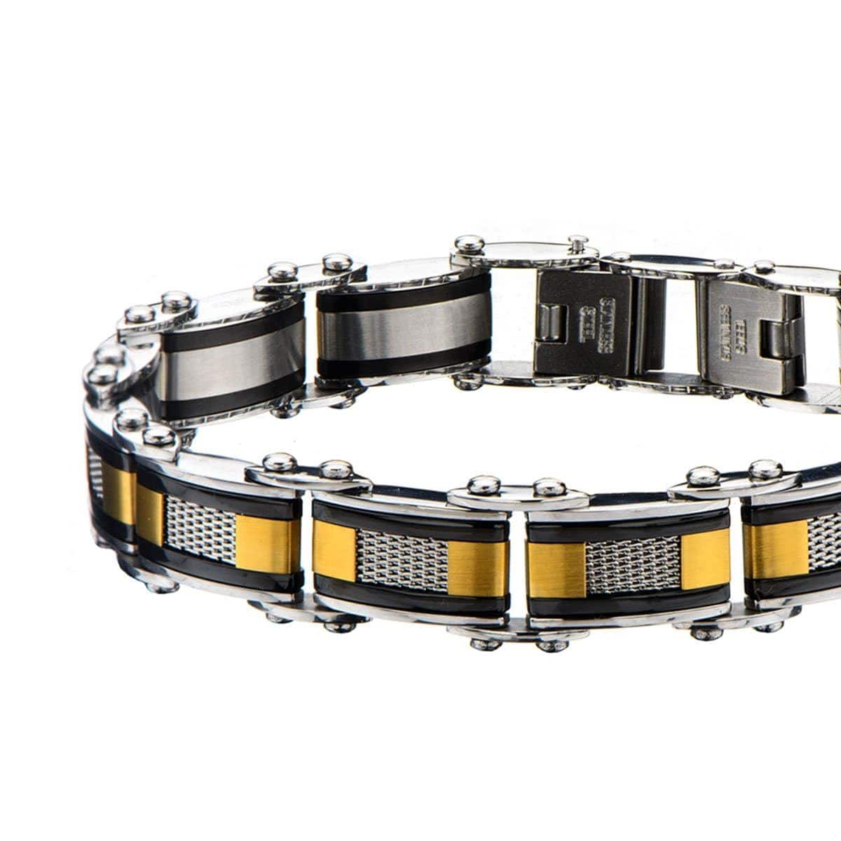 INOX JEWELRY Bracelets Black and Golden Stainless Steel Exposed Mesh Reversible Bracelet BRDDS06