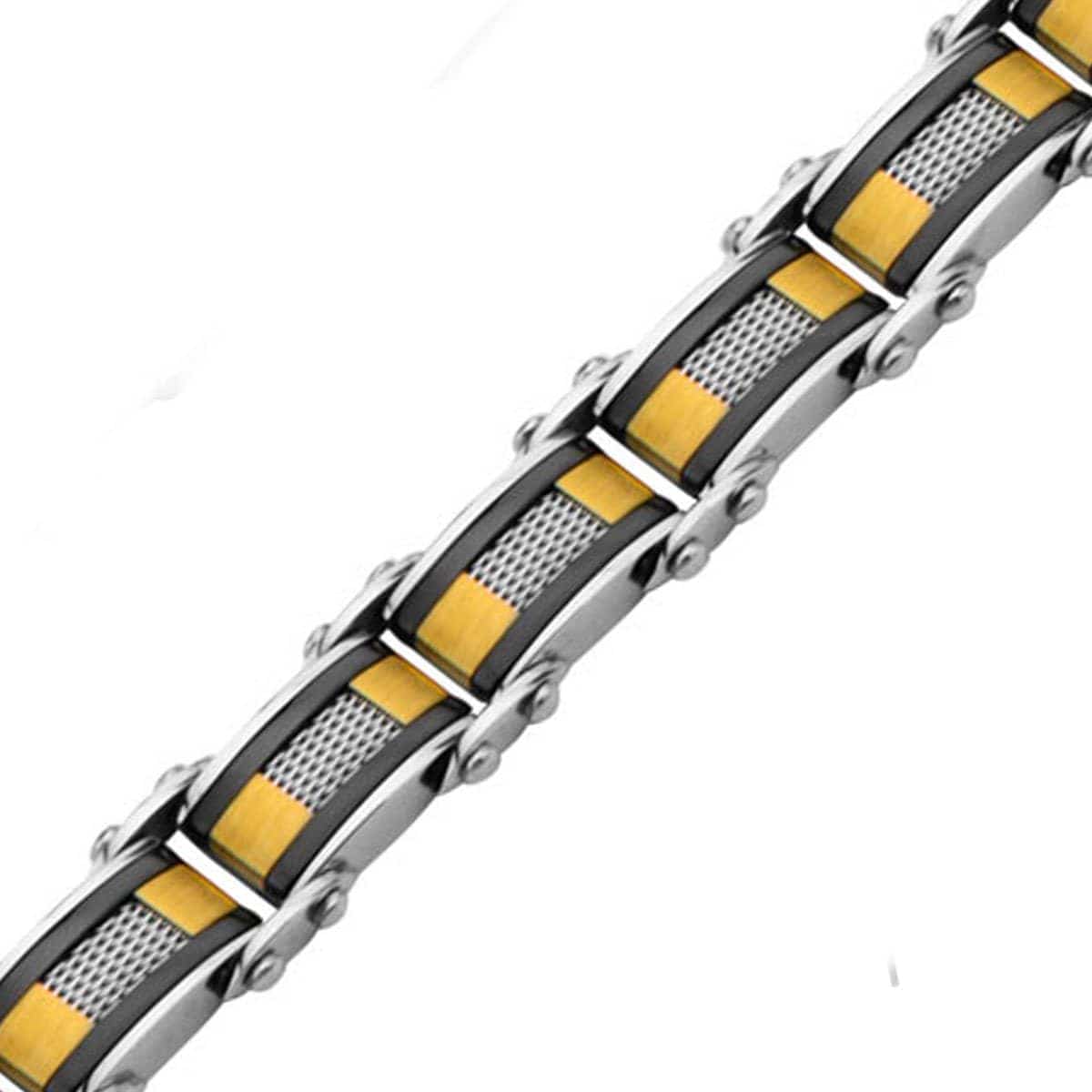 INOX JEWELRY Bracelets Black and Golden Stainless Steel Exposed Mesh Reversible Bracelet BRDDS06