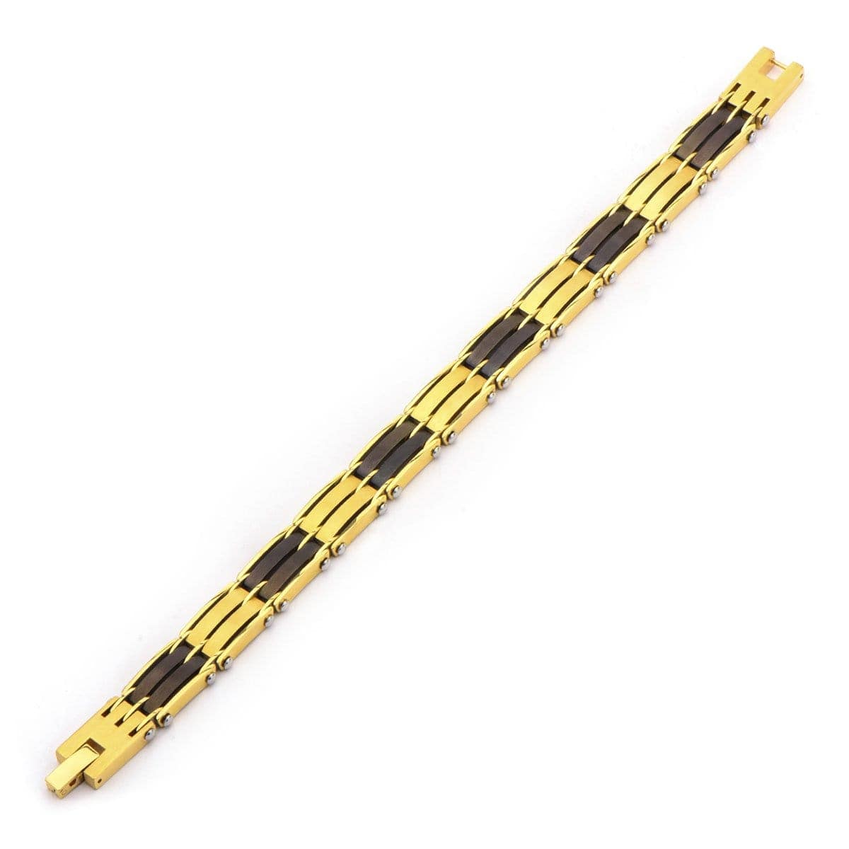 INOX JEWELRY Bracelets Black and Golden Tone Stainless Steel H-Link Bracelet BRLTW70