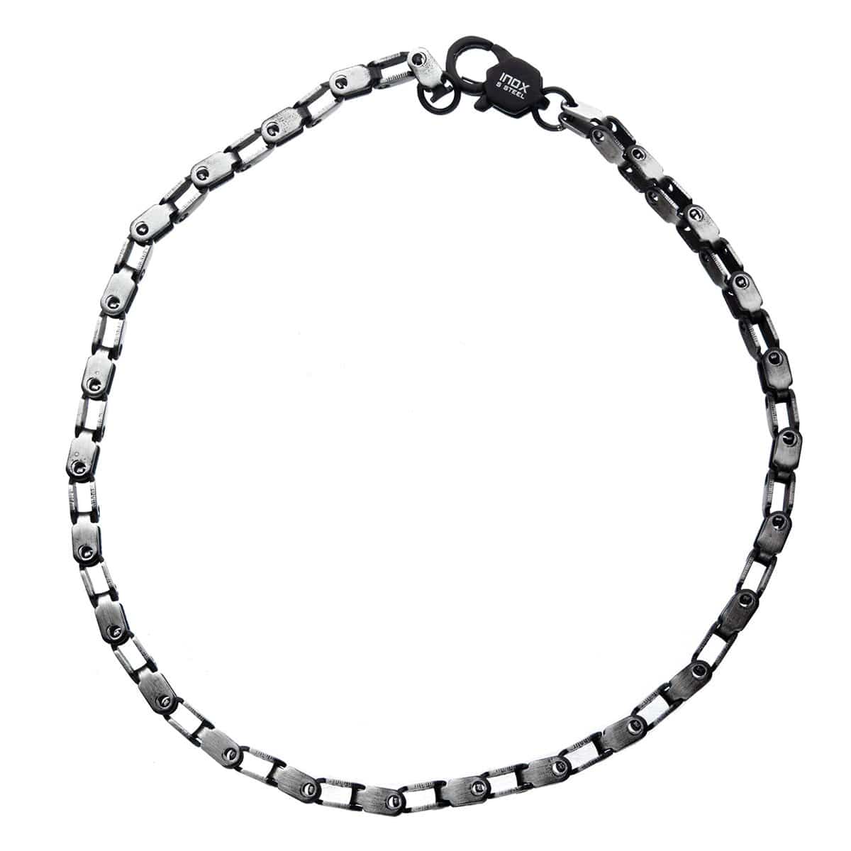 INOX JEWELRY Bracelets Black and Gunmetal Silver Tone Stainless Steel 2.7mm Mechanical Box Interlinked Chain Bracelet BR27863K