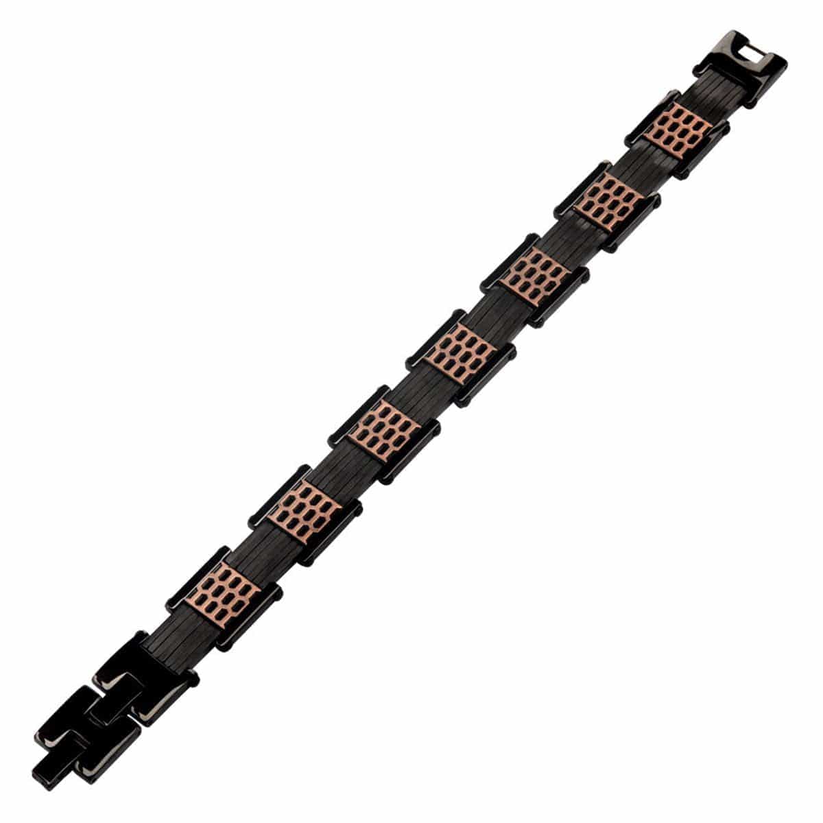 INOX JEWELRY Bracelets Black and Rose Tone Stainless Steel Car Grille Link Bracelet BR14442