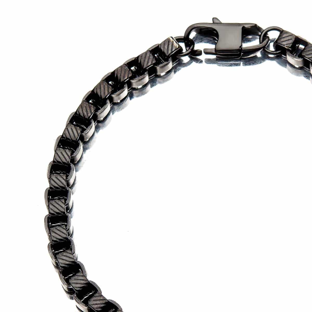 INOX JEWELRY Bracelets Black and Silver Tone Stainless Steel 5.5mm Round Box Chain Bracelet BR28722K
