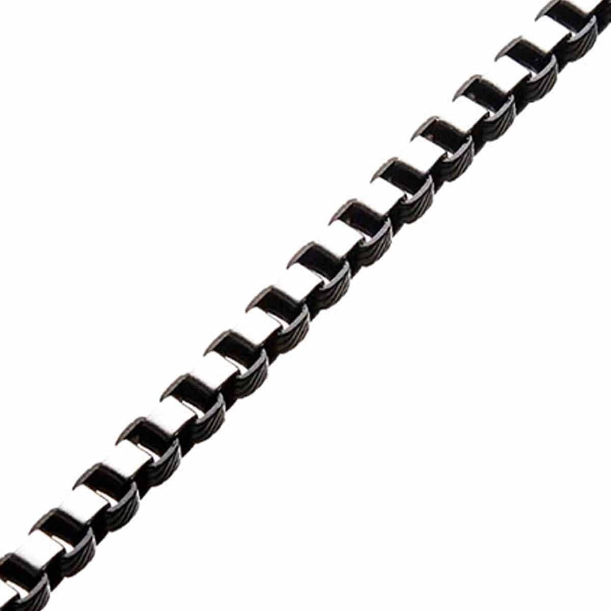 INOX JEWELRY Bracelets Black and Silver Tone Stainless Steel 5.5mm Round Box Chain Bracelet BR28722K