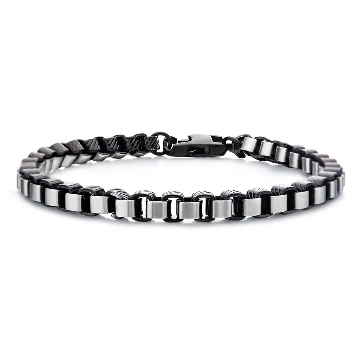 INOX JEWELRY Bracelets Black and Silver Tone Stainless Steel 5.5mm Round Box Chain Bracelet BR28722K