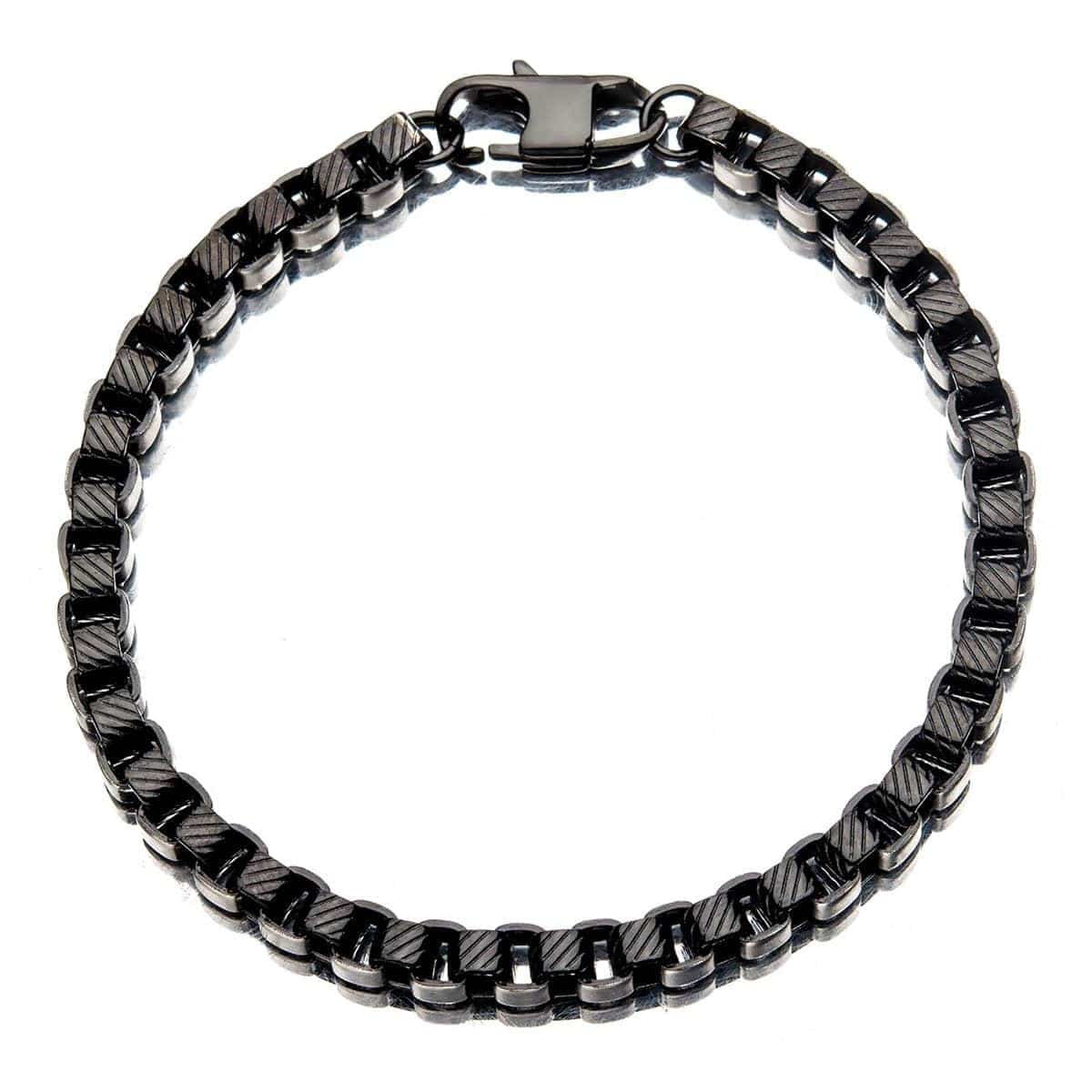 INOX JEWELRY Bracelets Black and Silver Tone Stainless Steel 5.5mm Round Box Chain Bracelet BR28722K