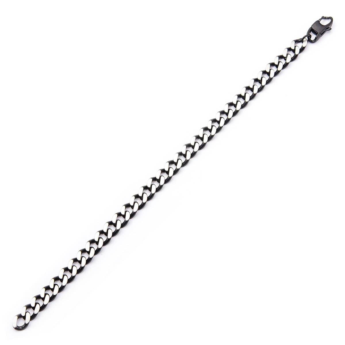 INOX JEWELRY Bracelets Black and Silver Tone Stainless Steel Diamond Cut Chain Link Bracelet BR7620P