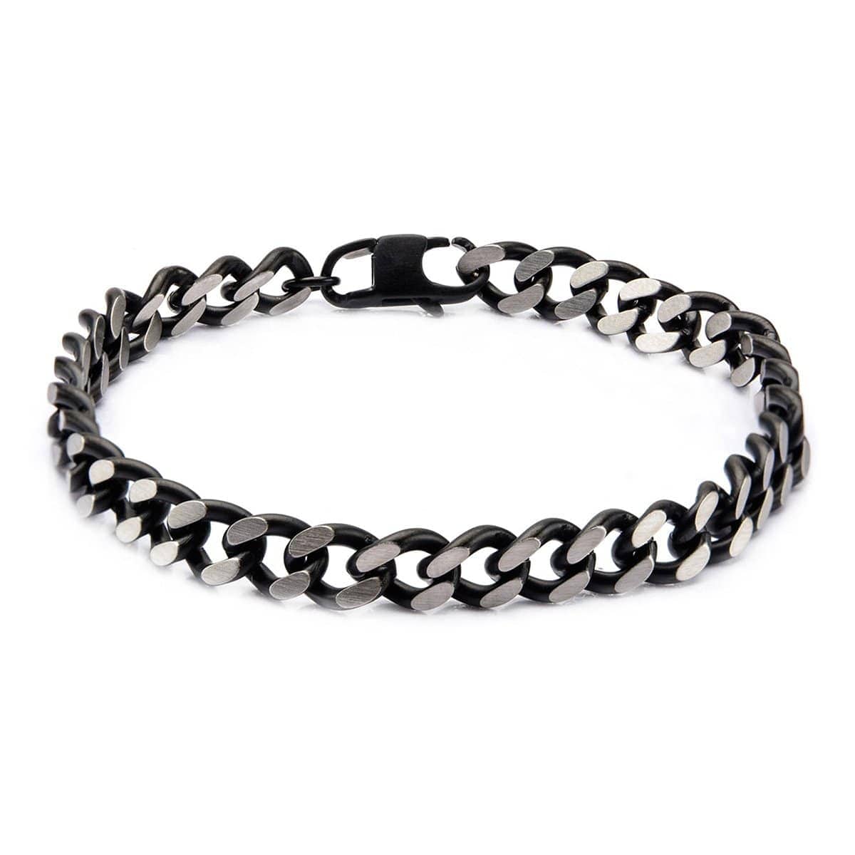INOX JEWELRY Bracelets Black and Silver Tone Stainless Steel Diamond Cut Chain Link Bracelet BR7620P
