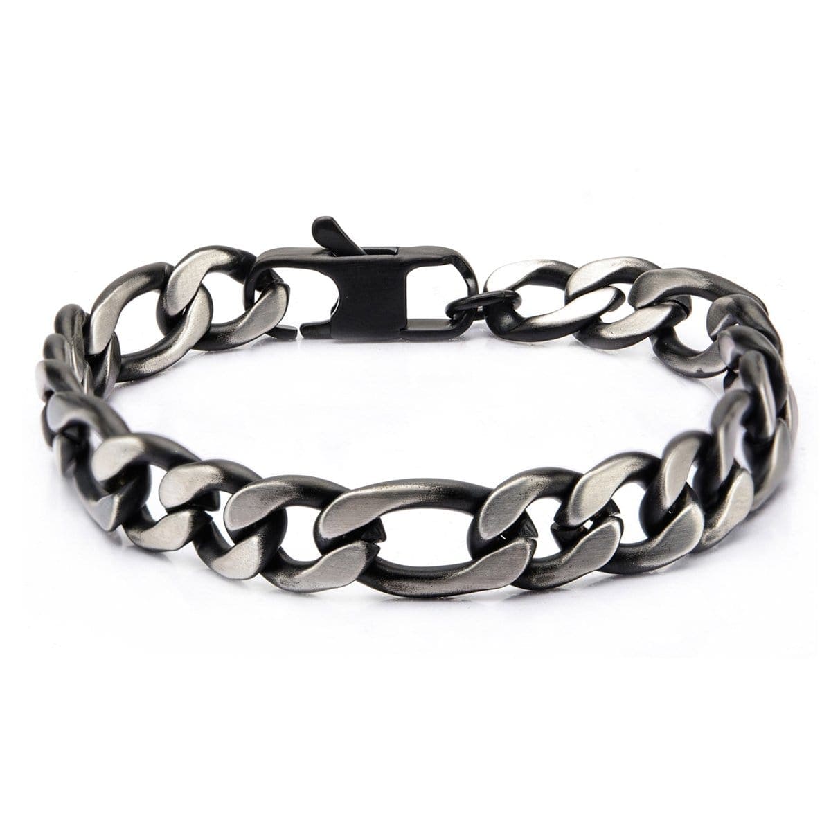 INOX JEWELRY Bracelets Black and Silver Tone Stainless Steel Figaro Chain Denim Fade Bracelet BR7628P
