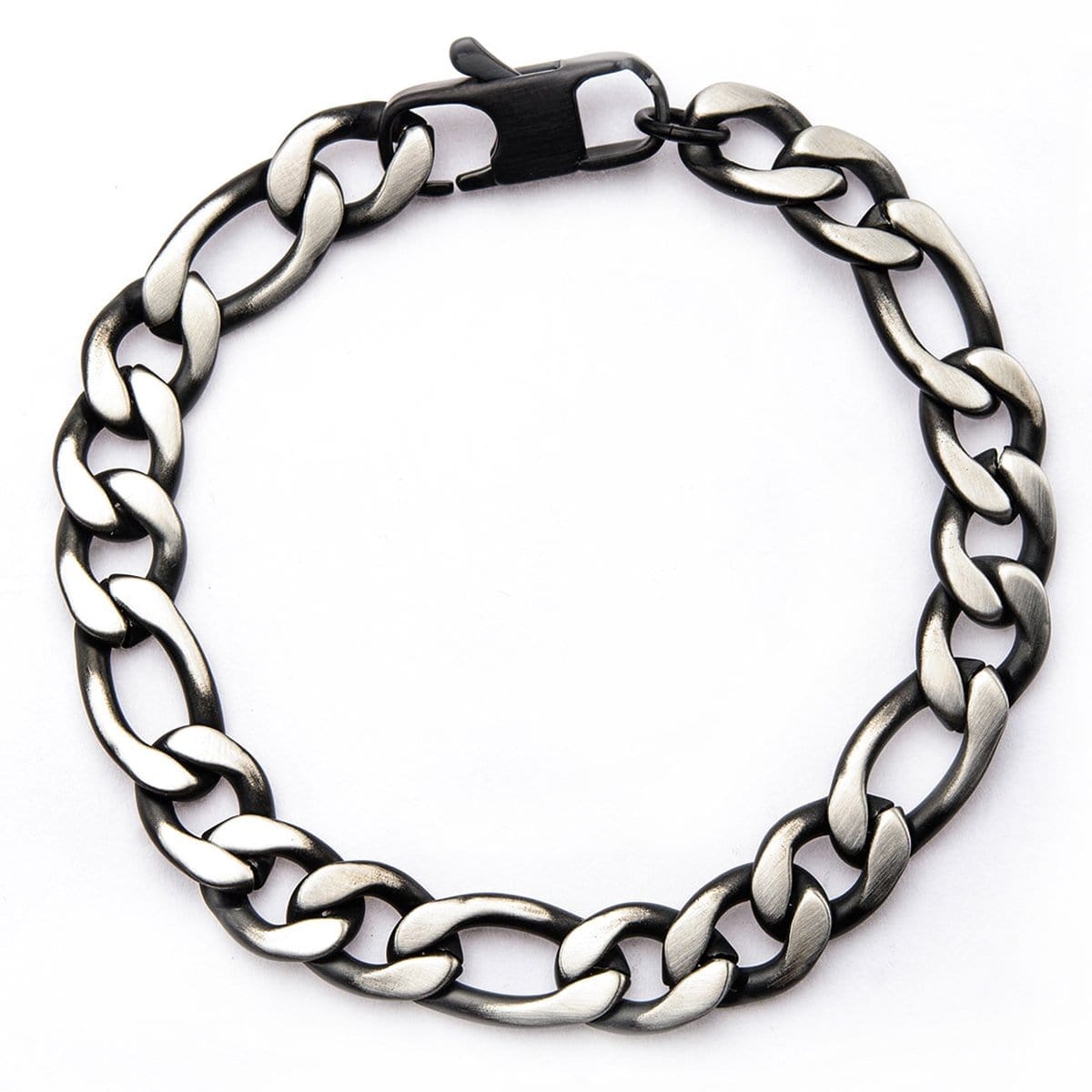 INOX JEWELRY Bracelets Black and Silver Tone Stainless Steel Figaro Chain Denim Fade Bracelet BR7628P