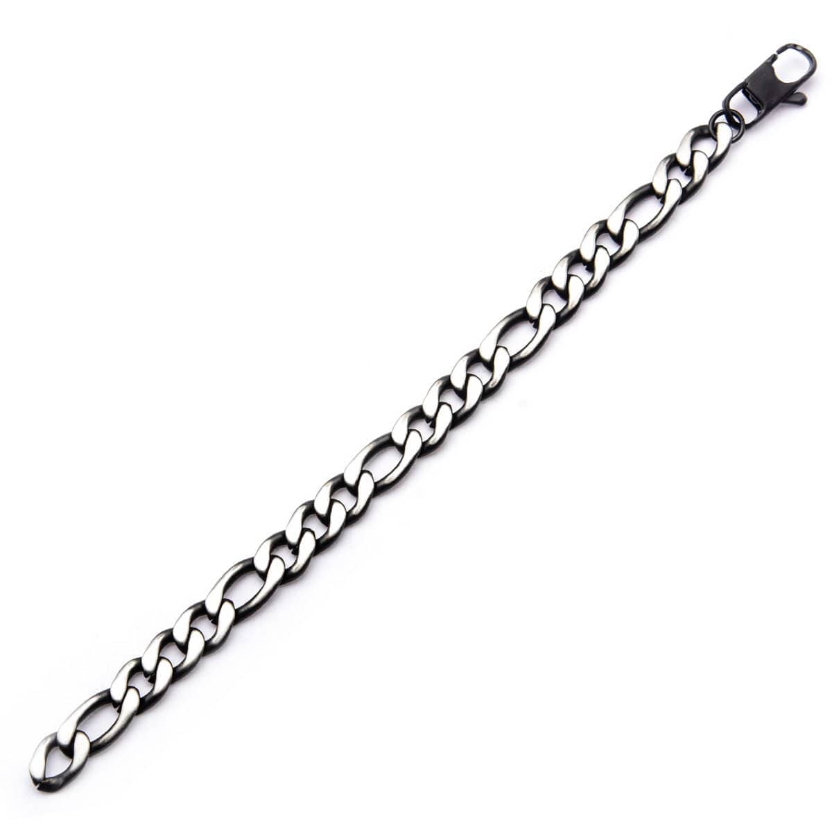 INOX JEWELRY Bracelets Black and Silver Tone Stainless Steel Figaro Chain Denim Fade Bracelet BR7628P