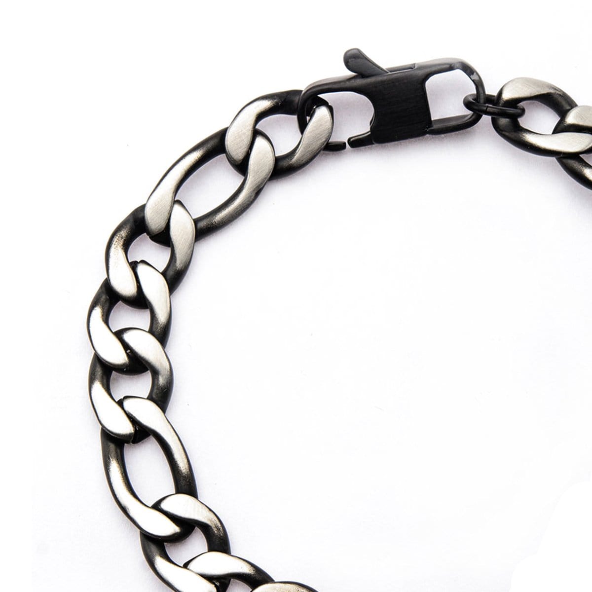 INOX JEWELRY Bracelets Black and Silver Tone Stainless Steel Figaro Chain Denim Fade Bracelet BR7628P