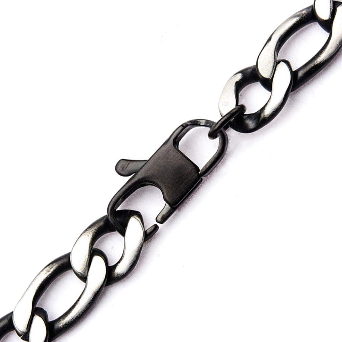 INOX JEWELRY Bracelets Black and Silver Tone Stainless Steel Figaro Chain Denim Fade Bracelet BR7628P