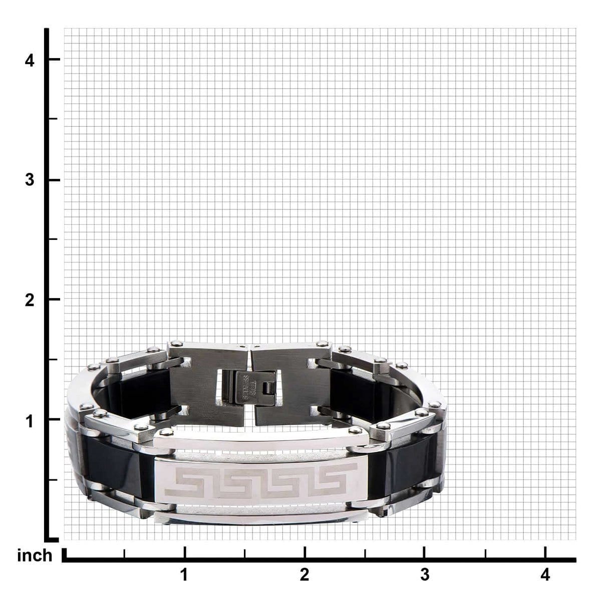 INOX JEWELRY Bracelets Black and Silver Tone Stainless Steel Greek Key Pattern with CZ Bracelet BR2484